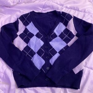 Argyle patterned button sweater